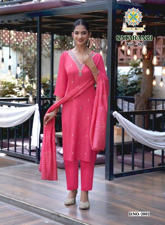 PASSION TREE SATARANGI VOL-2 Rayon Embroidered Salwar Suit Set - Amrah Wholesale