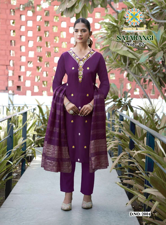 PASSION TREE SATARANGI VOL-2 Rayon Embroidered Salwar Suit Set - Amrah Wholesale