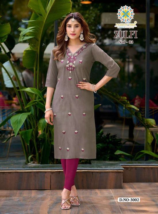 PASSION TREE ZULFI VOL-3 Vatican Stitched Kurti Set - Amrah Wholesale