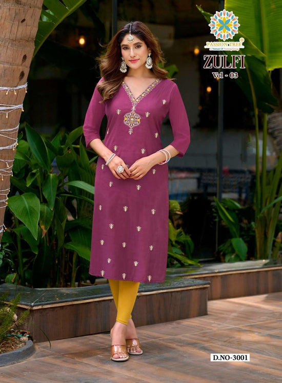 PASSION TREE ZULFI VOL-3 Vatican Stitched Kurti Set - Amrah Wholesale