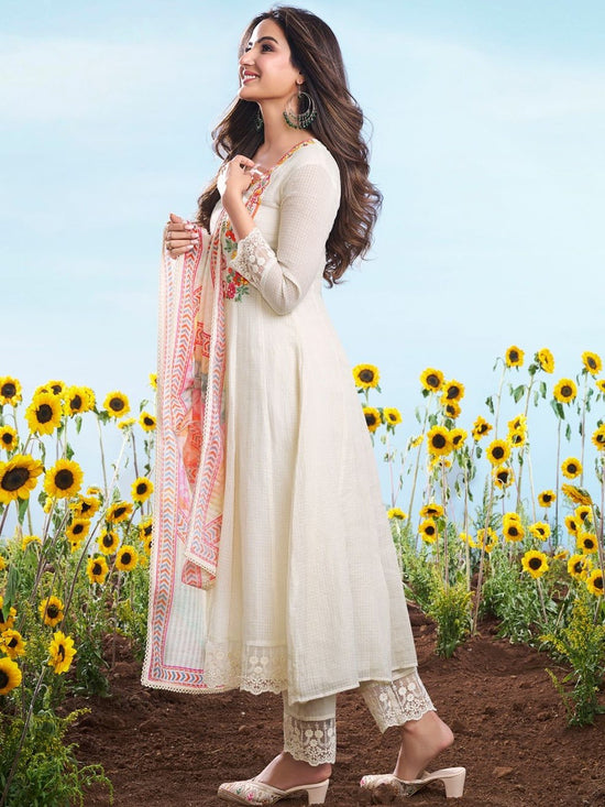 Amrah Wholesale Pavitra 001 Cotton Checks Embroidered Kurti Pant Dupatta Set