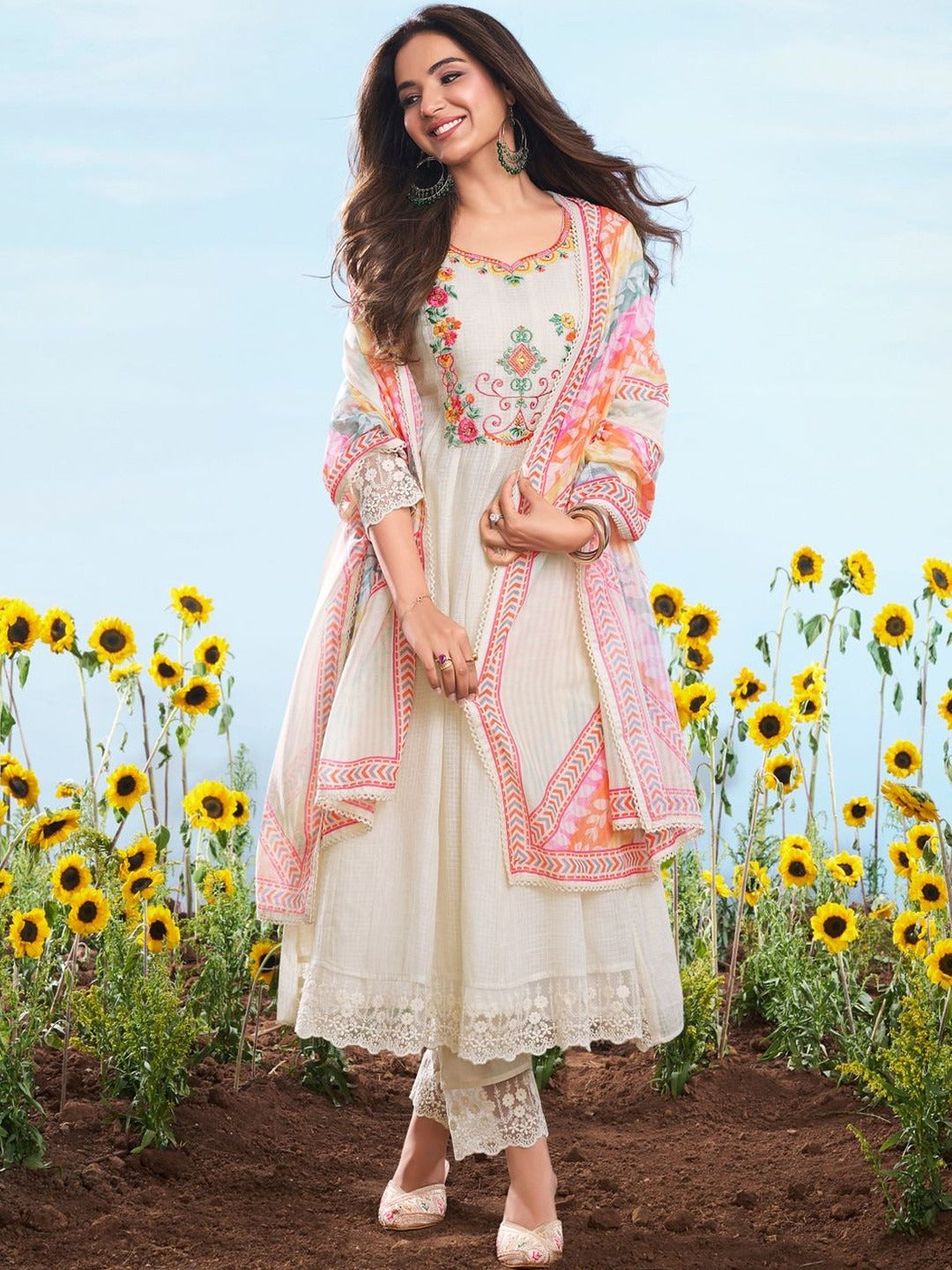 Amrah Wholesale Pavitra 001 Cotton Checks Embroidered Kurti Pant Dupatta Set
