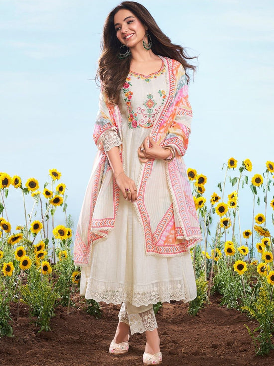 Amrah Wholesale Pavitra 001 Cotton Checks Embroidered Kurti Pant Dupatta Set