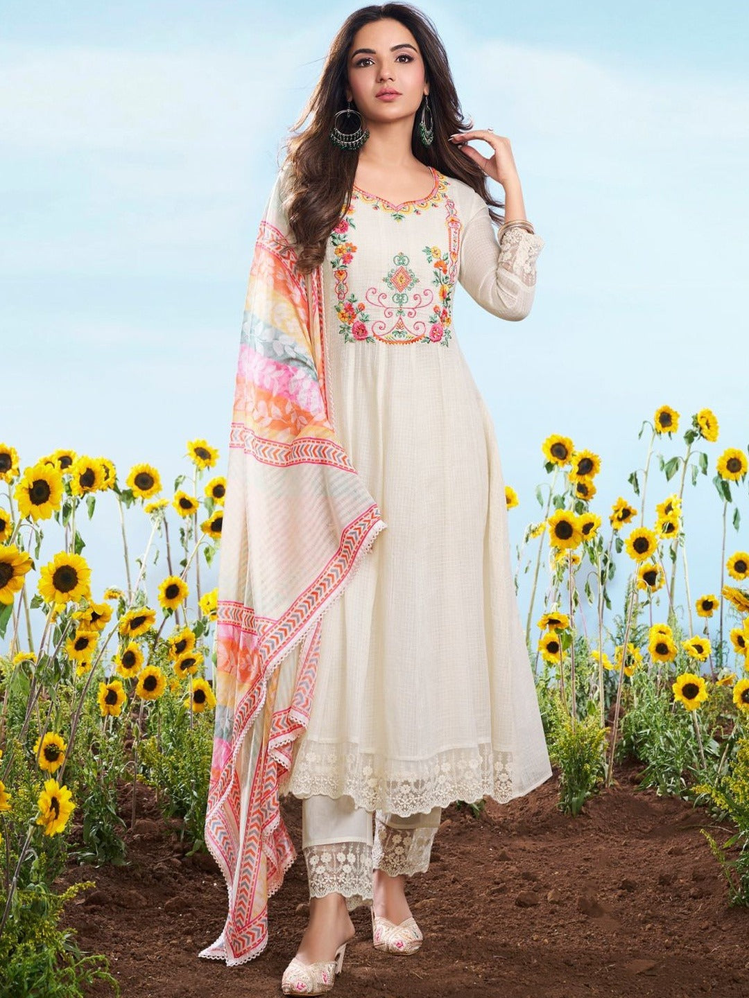Amrah Wholesale Pavitra 001 Cotton Checks Embroidered Kurti Pant Dupatta Set