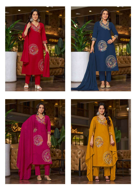 Pirohi Mahek Pure Cotton Embroidered Kurti Pant Dupatta Set
