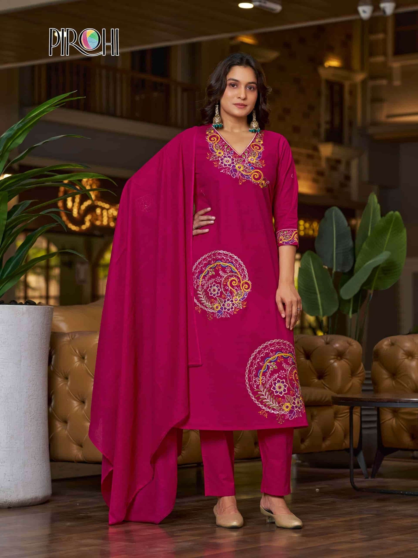 Pirohi Mahek Pure Cotton Embroidered Kurti Pant Dupatta Set
