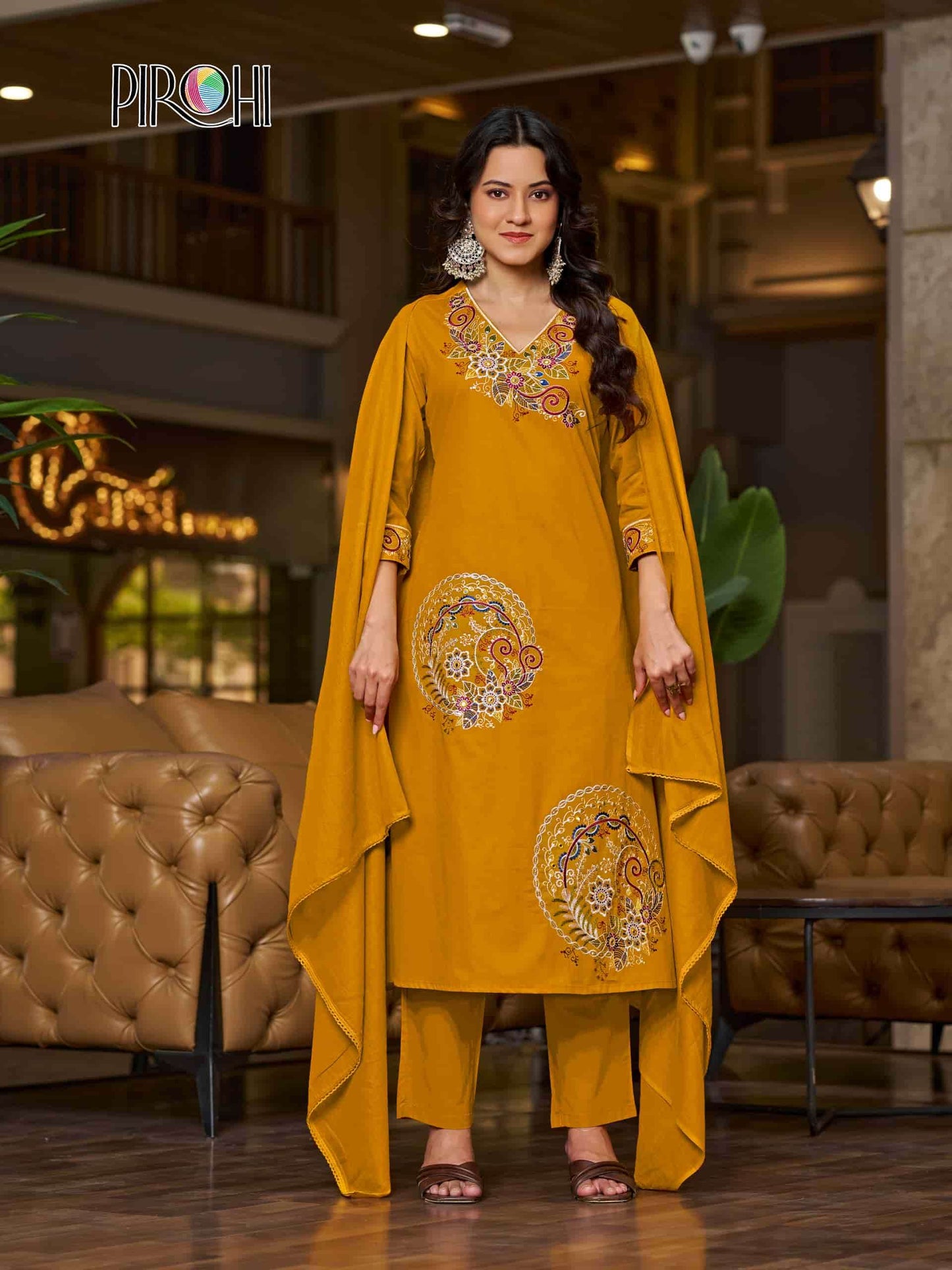 Pirohi Mahek Pure Cotton Embroidered Kurti Pant Dupatta Set