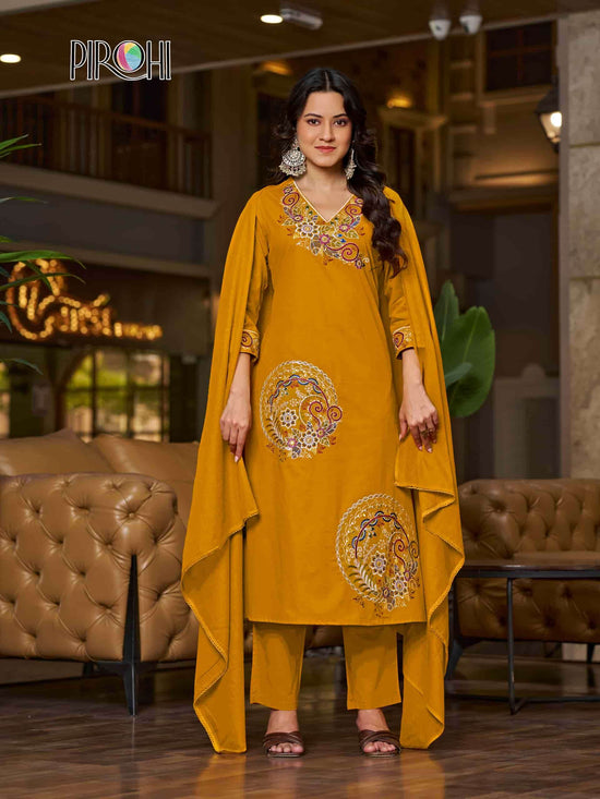 Pirohi Mahek Pure Cotton Embroidered Kurti Pant Dupatta Set