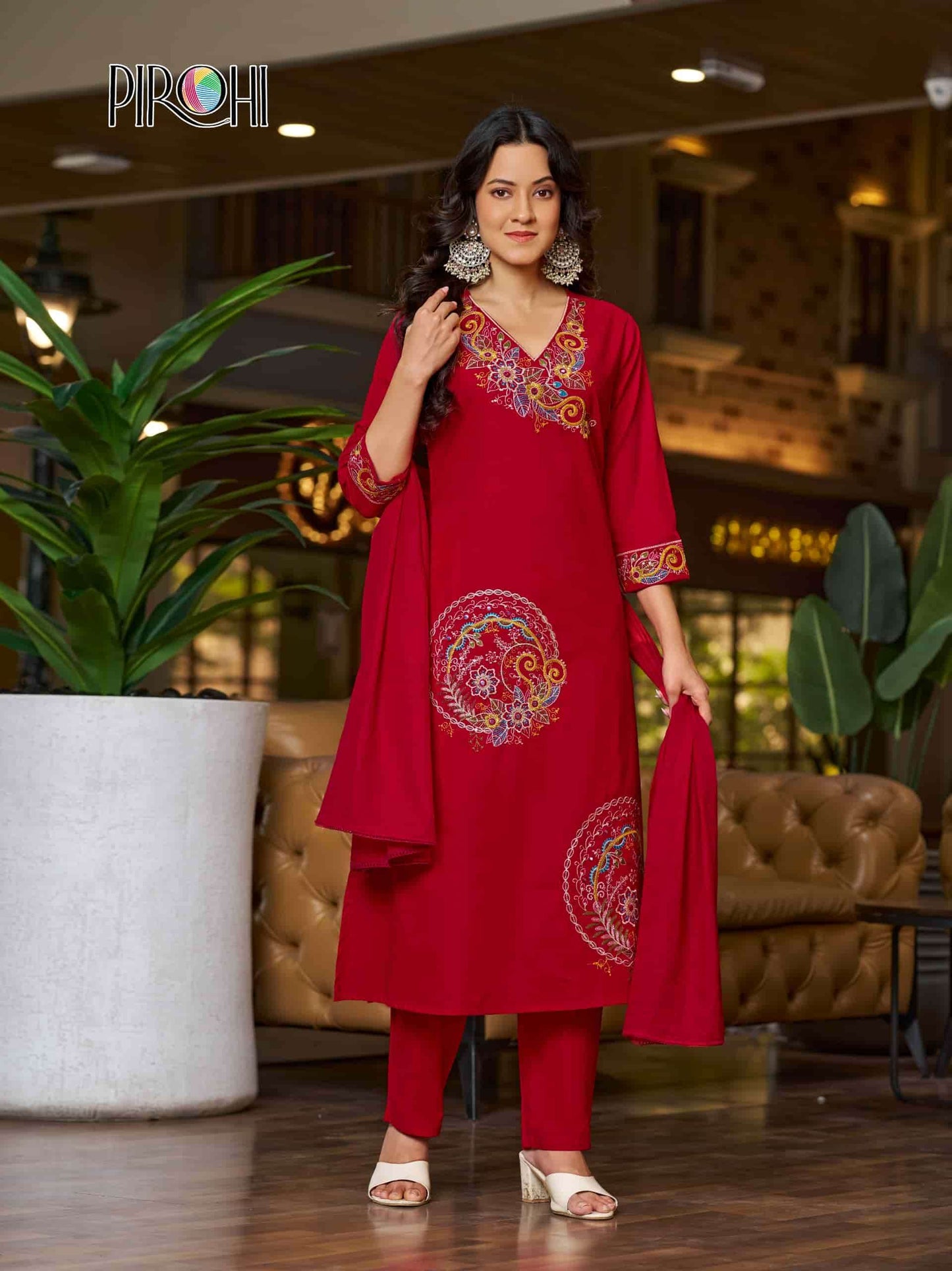 Pirohi Mahek Pure Cotton Embroidered Kurti Pant Dupatta Set