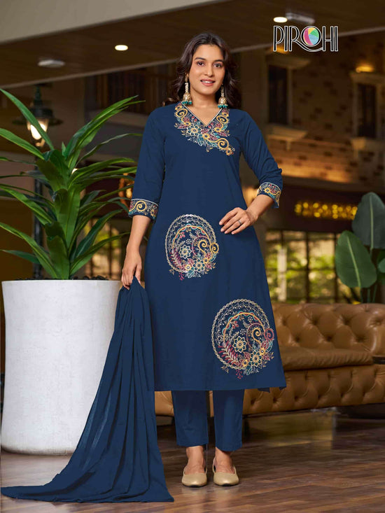 Pirohi Mahek Pure Cotton Embroidered Kurti Pant Dupatta Set