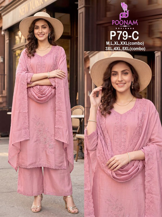 Poonam Designer P 79 Pure Mul Chanderi Dresses