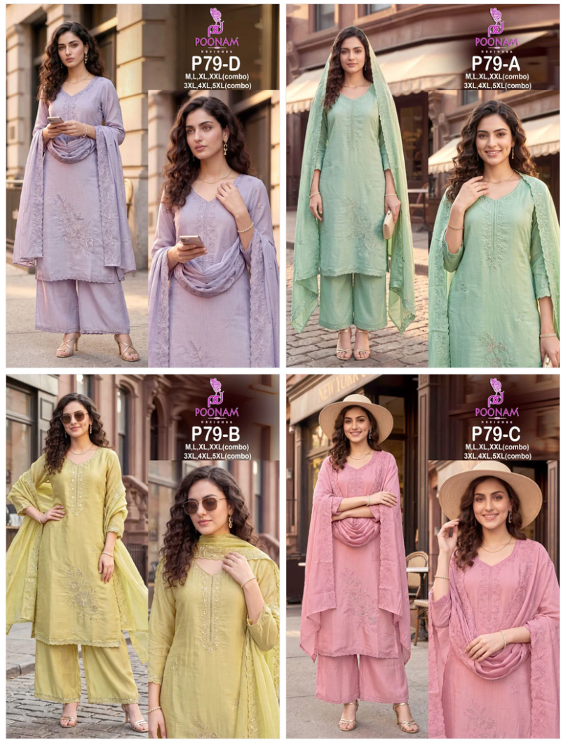 Poonam Designer P 79 Pure Mul Chanderi Dresses