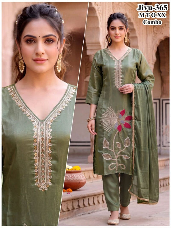 Jivu Combo Roman Glass Beads Worked Kurti Set