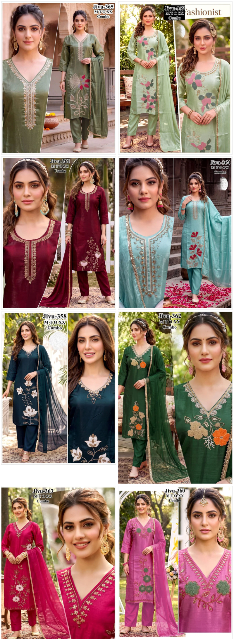 Jivu Combo Roman Glass Beads Worked Kurti Set