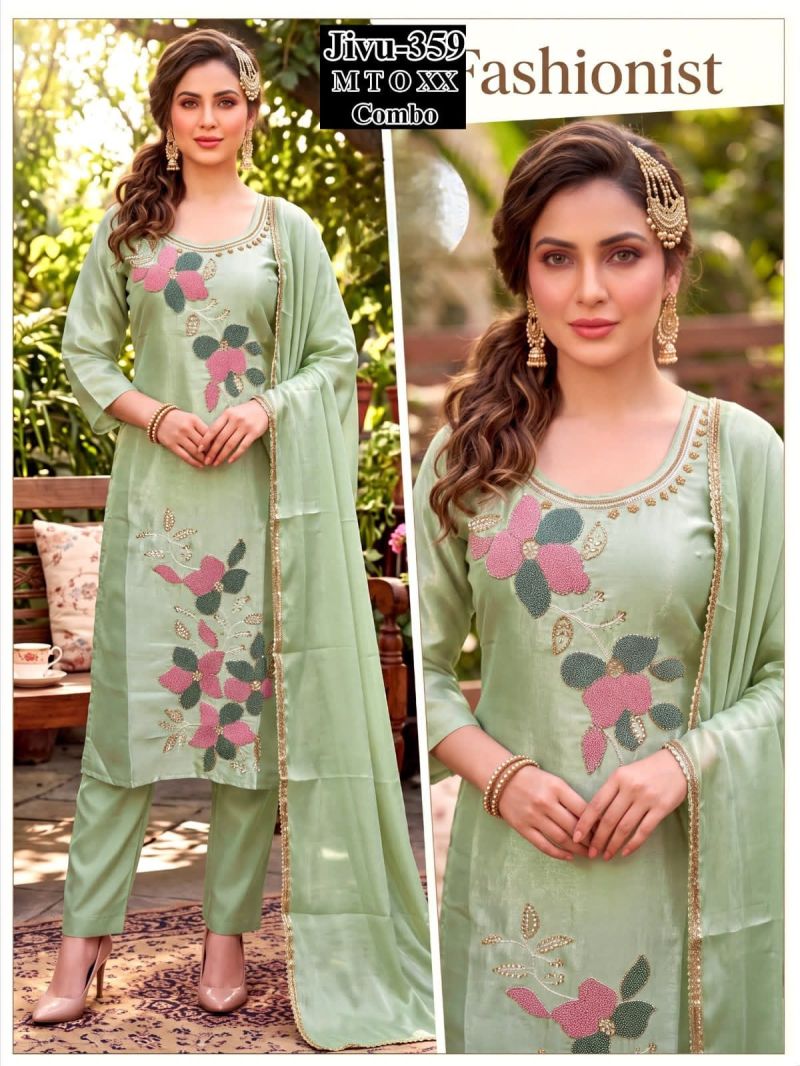 Jivu Combo Roman Glass Beads Worked Kurti Set