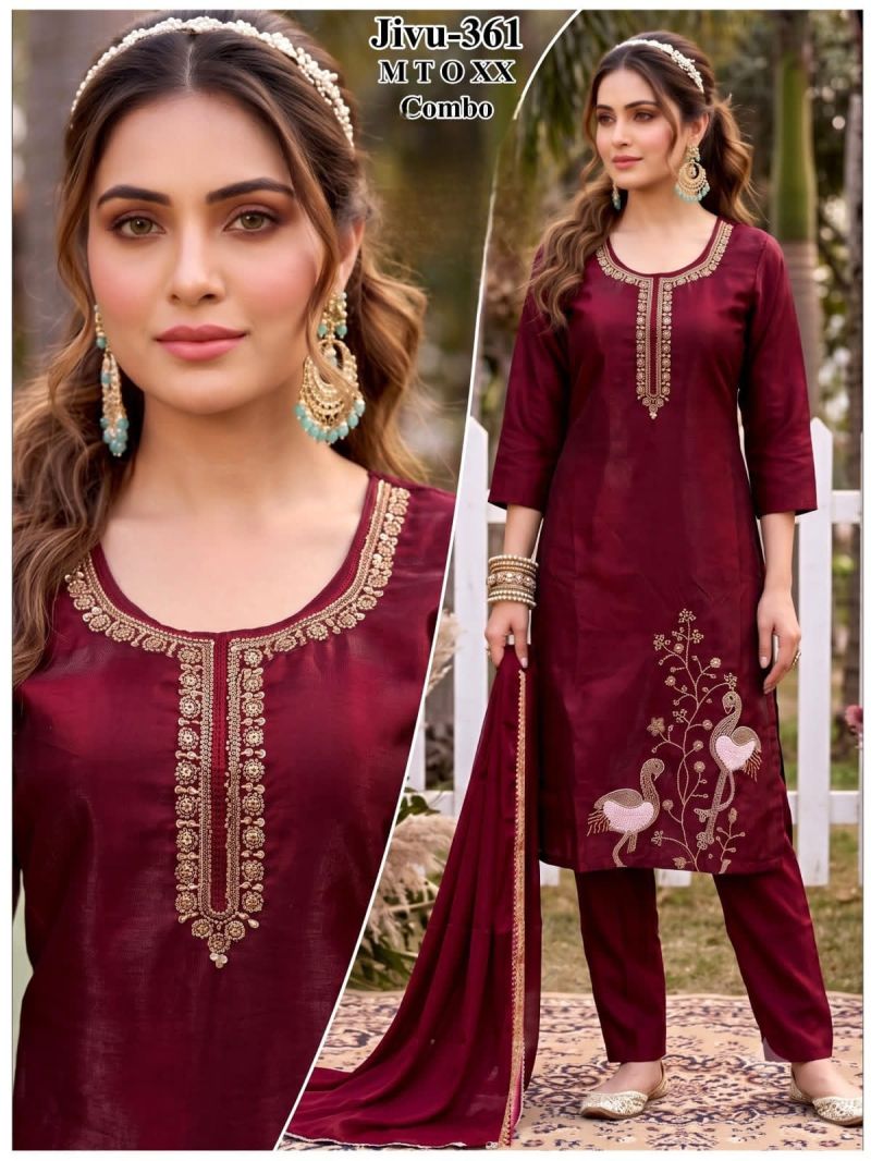 Jivu Combo Roman Glass Beads Worked Kurti Set