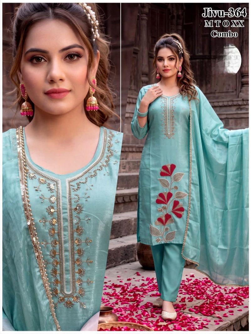 Jivu Combo Roman Glass Beads Worked Kurti Set