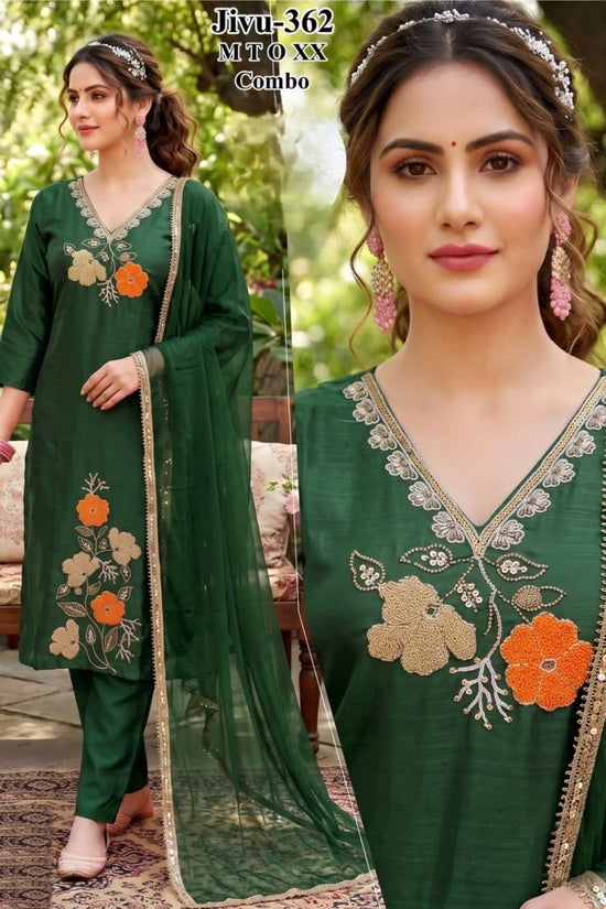 Jivu Combo Roman Glass Beads Worked Kurti Set