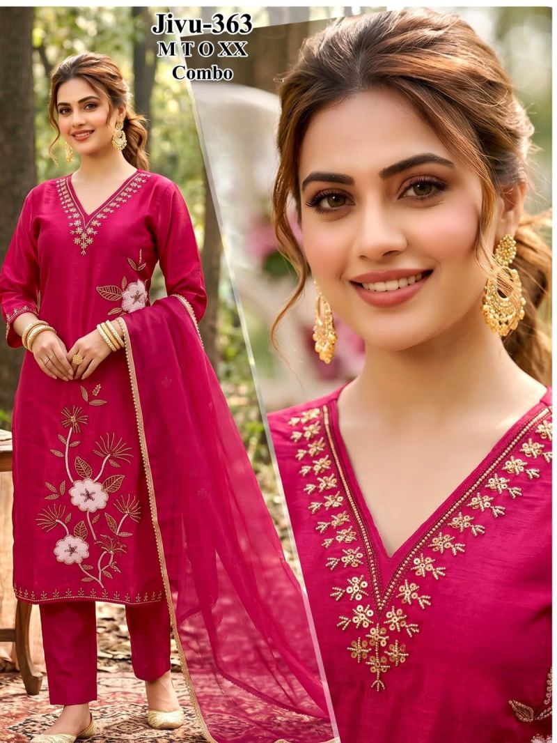 Jivu Combo Roman Glass Beads Worked Kurti Set