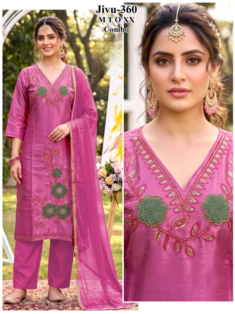 Jivu Combo Roman Glass Beads Worked Kurti Set