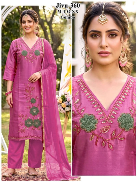 Jivu Combo Roman Glass Beads Worked Kurti Set