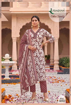Pragyan Cotton Summry Vol 4 Printed Kurti Pant Dupatta Set