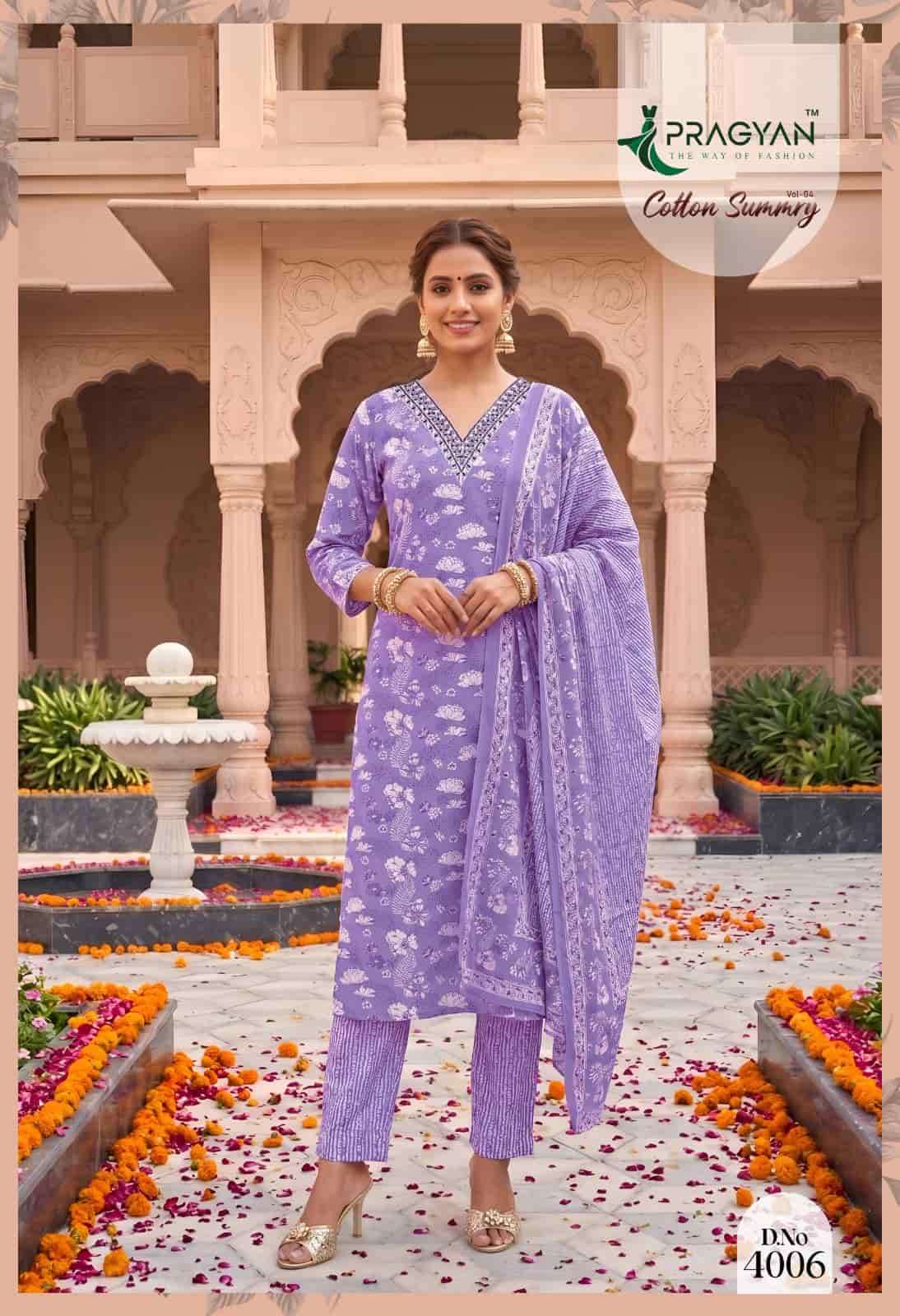 Pragyan Cotton Summry Vol 4 Printed Kurti Pant Dupatta Set