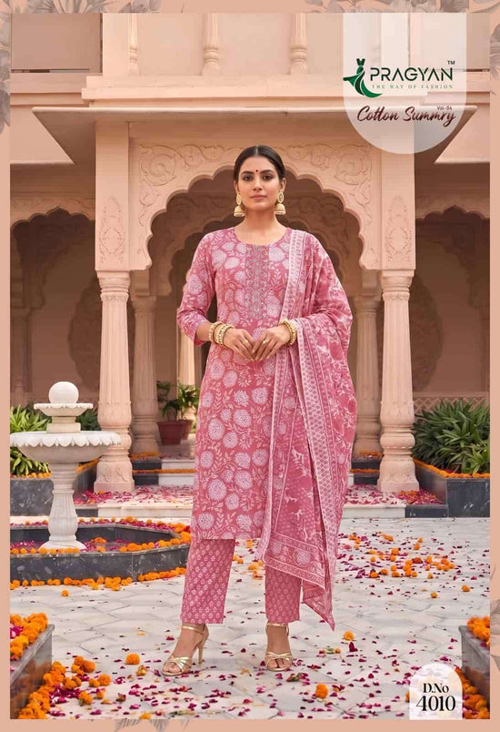 Pragyan Cotton Summry Vol 4 Printed Kurti Pant Dupatta Set - Amrah Wholesale