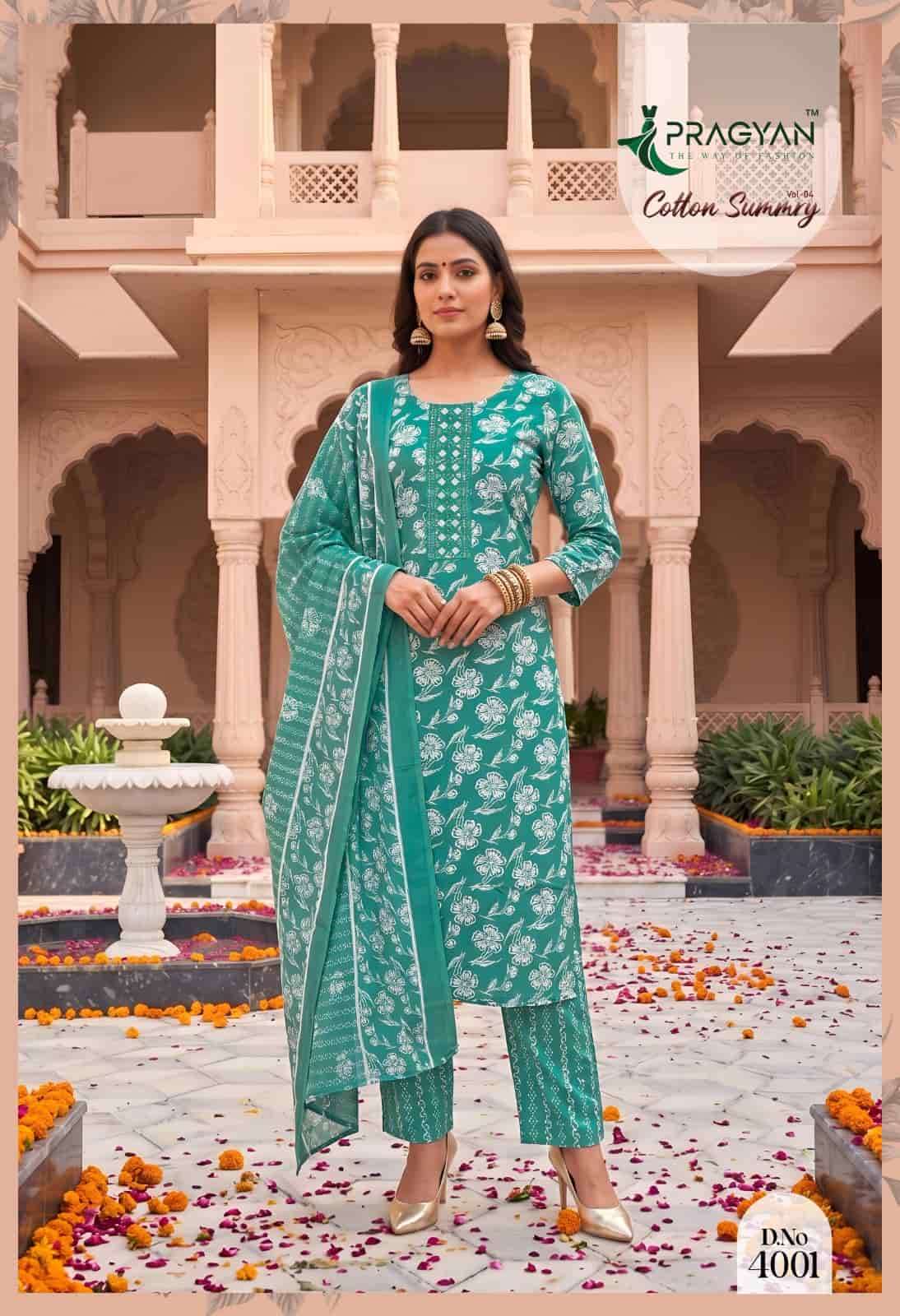 Pragyan Cotton Summry Vol 4 Printed Kurti Pant Dupatta Set - Amrah Wholesale