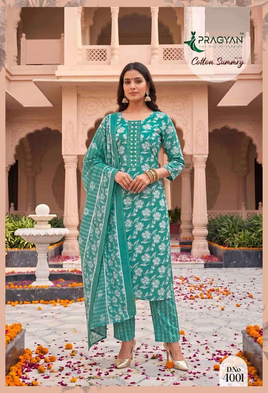 Pragyan Cotton Summry Vol 4 Printed Kurti Pant Dupatta Set - Amrah Wholesale
