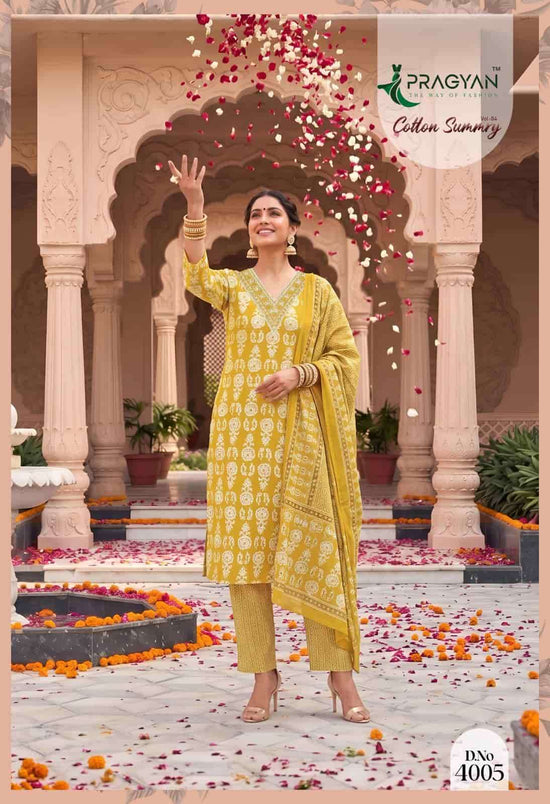 Pragyan Cotton Summry Vol 4 Printed Kurti Pant Dupatta Set - Amrah Wholesale