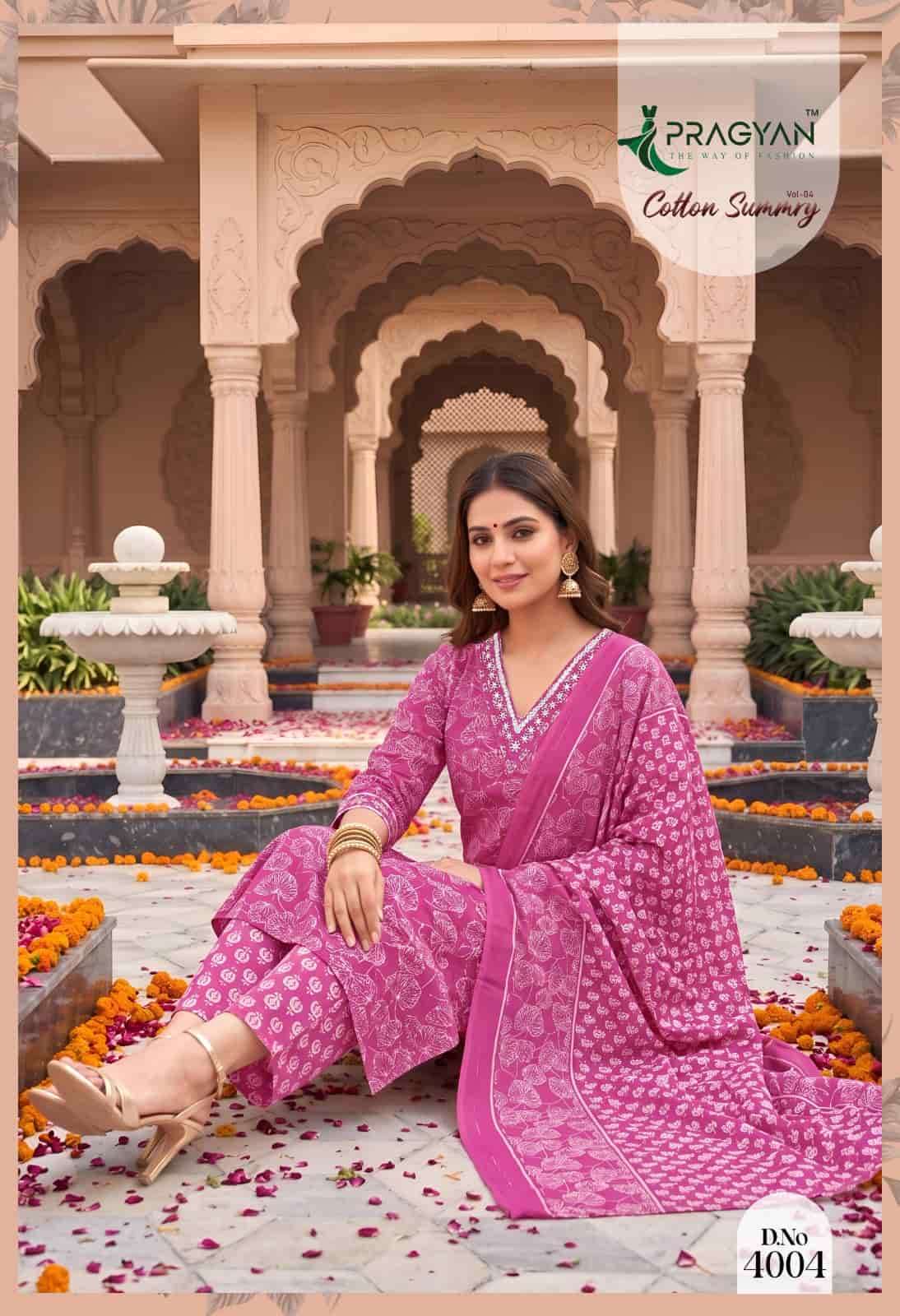 Pragyan Cotton Summry Vol 4 Printed Kurti Pant Dupatta Set - Amrah Wholesale