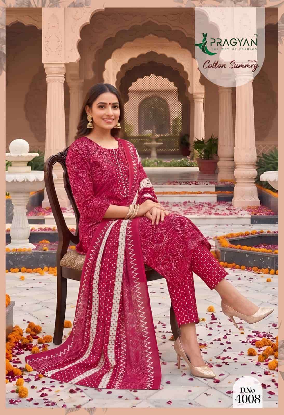 Pragyan Cotton Summry Vol 4 Printed Kurti Pant Dupatta Set - Amrah Wholesale