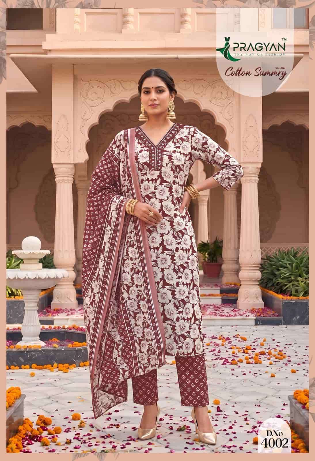 Pragyan Cotton Summry Vol 4 Printed Kurti Pant Dupatta Set - Amrah Wholesale