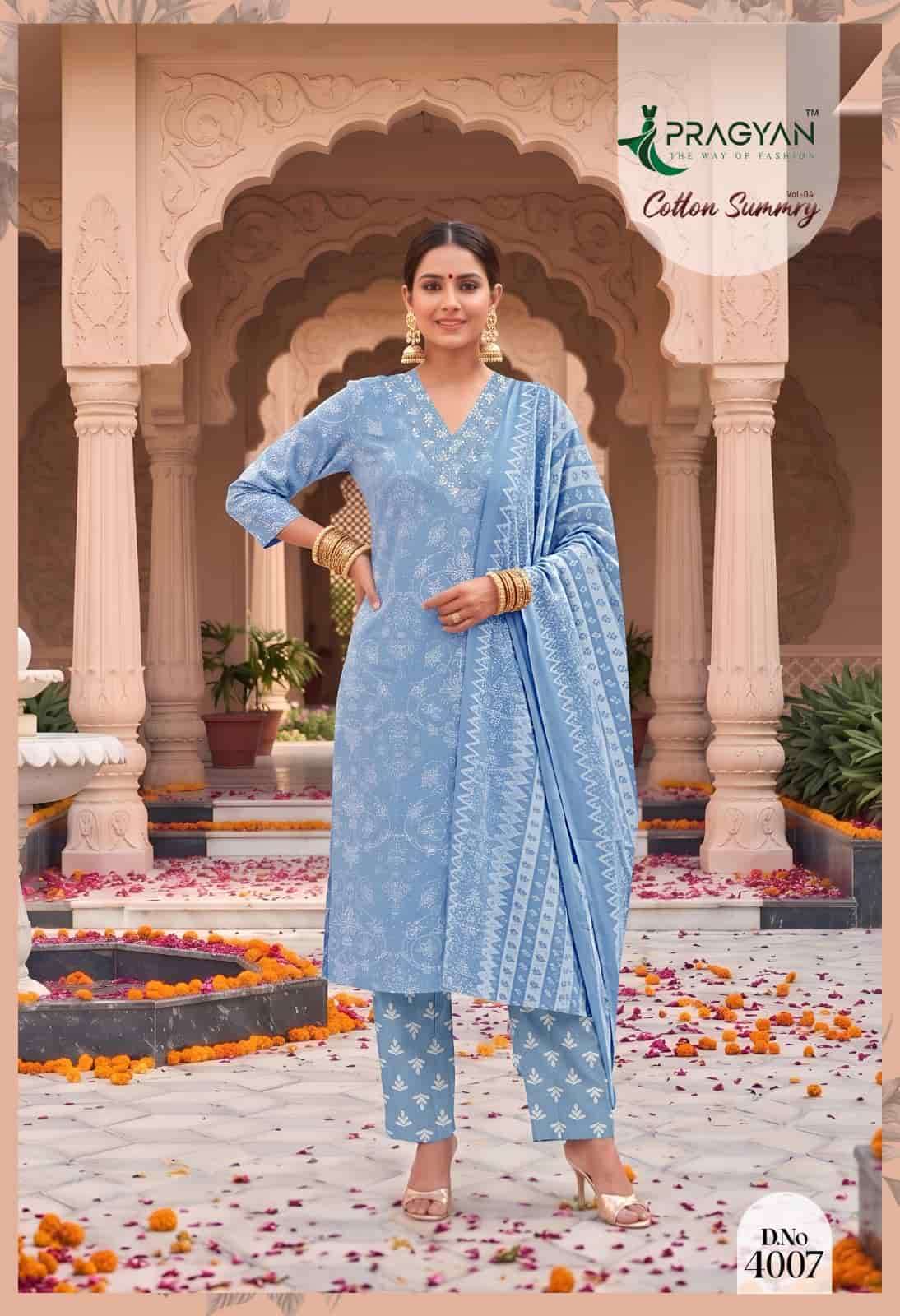 Pragyan Cotton Summry Vol 4 Printed Kurti Pant Dupatta Set - Amrah Wholesale