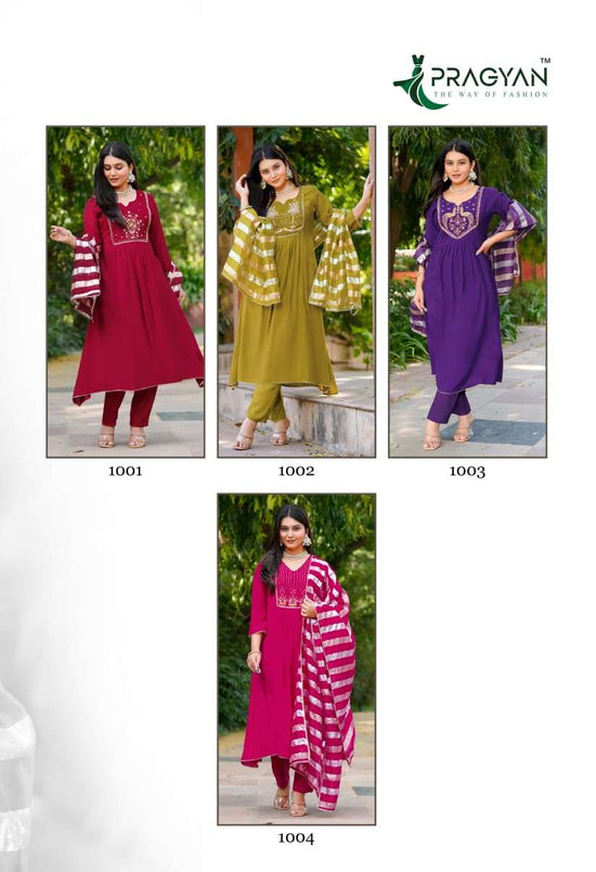 Pragyan Darpan Vol 1 Premium Viscose Silk Kurti Pant Dupatta Set