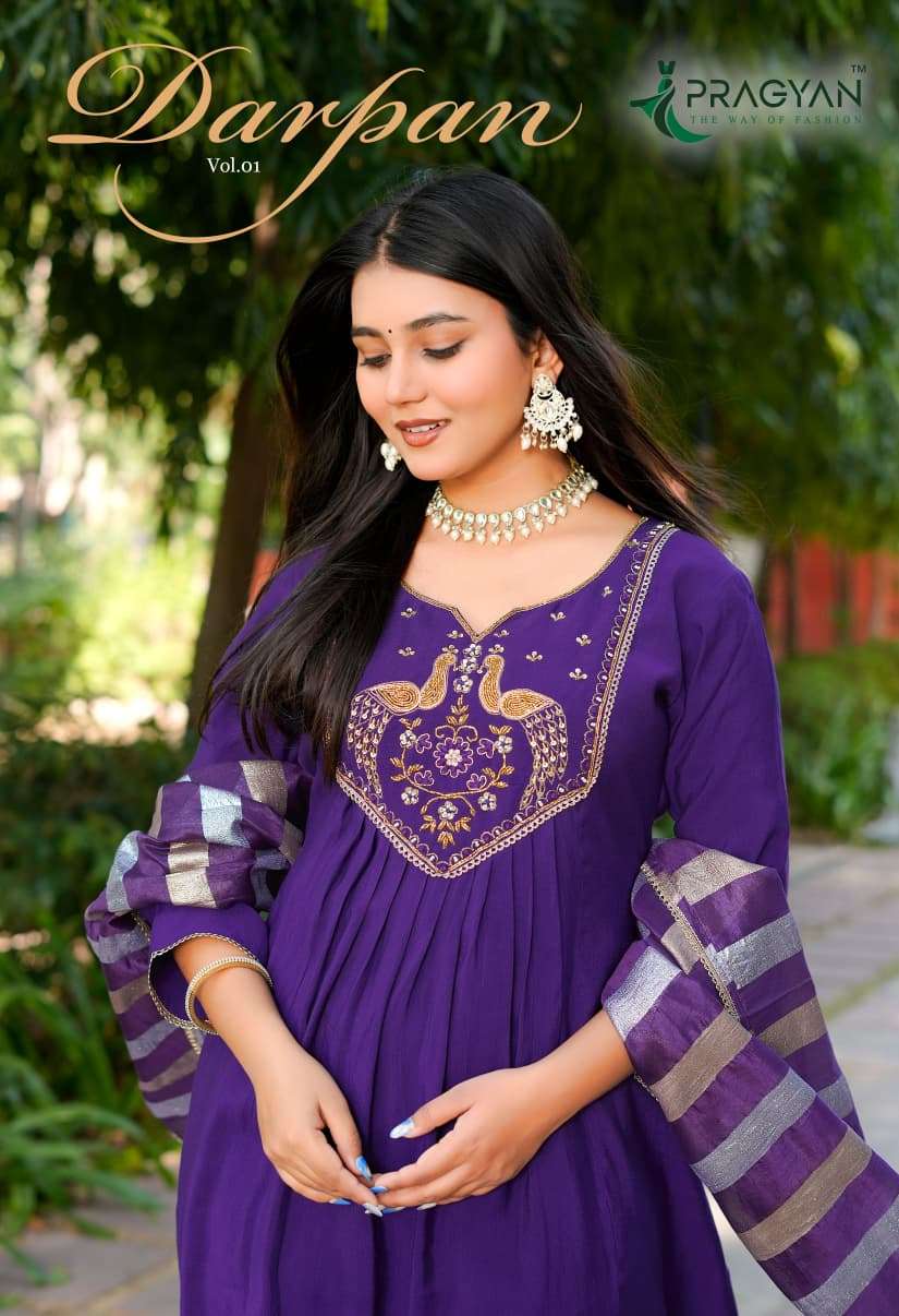Pragyan Darpan Vol 1 Premium Viscose Silk Kurti Pant Dupatta Set