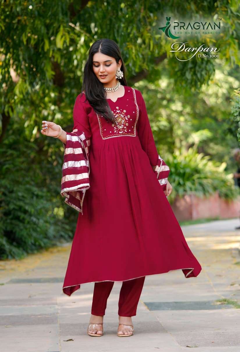 Pragyan Darpan Vol 1 Premium Viscose Silk Kurti Pant Dupatta Set