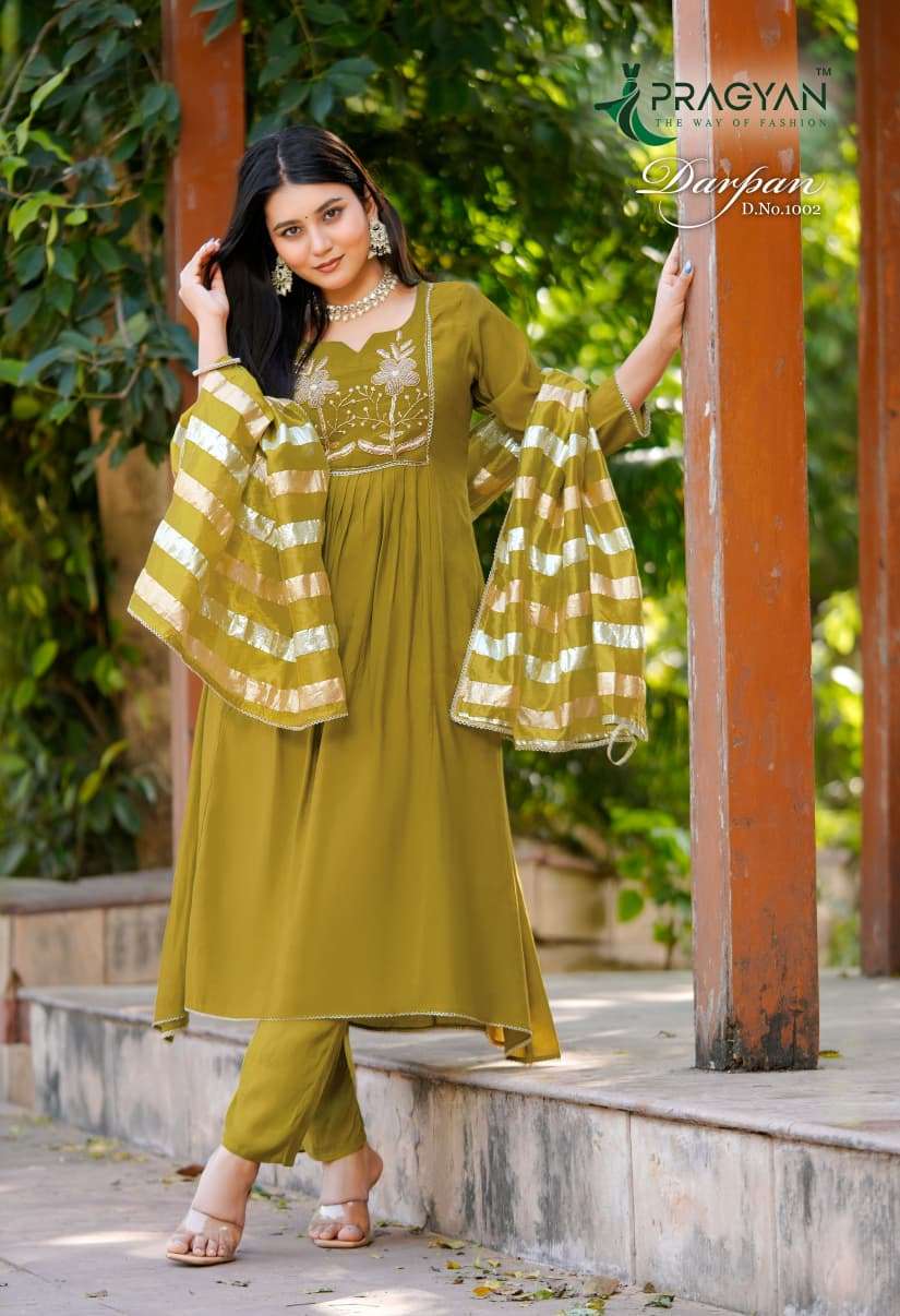 Pragyan Darpan Vol 1 Premium Viscose Silk Kurti Pant Dupatta Set