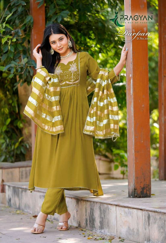 Pragyan Darpan Vol 1 Premium Viscose Silk Kurti Pant Dupatta Set