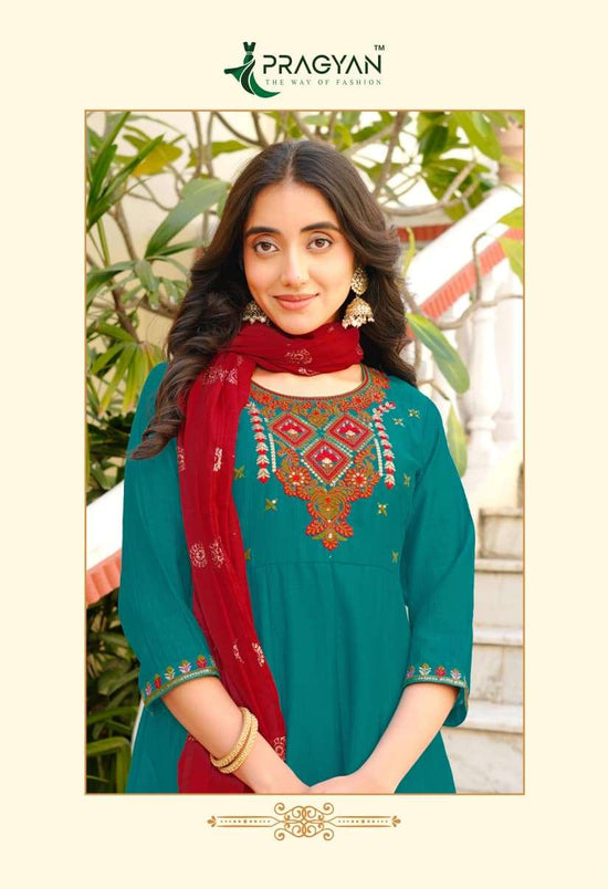 Pragyan Samridhi Vol 4 Premium Vichitra Kurti Pant Dupatta Set