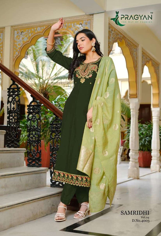 Pragyan Samridhi Vol 4 Premium Vichitra Kurti Pant Dupatta Set
