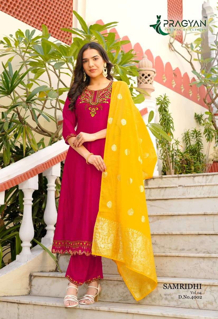 Pragyan Samridhi Vol 4 Premium Vichitra Kurti Pant Dupatta Set