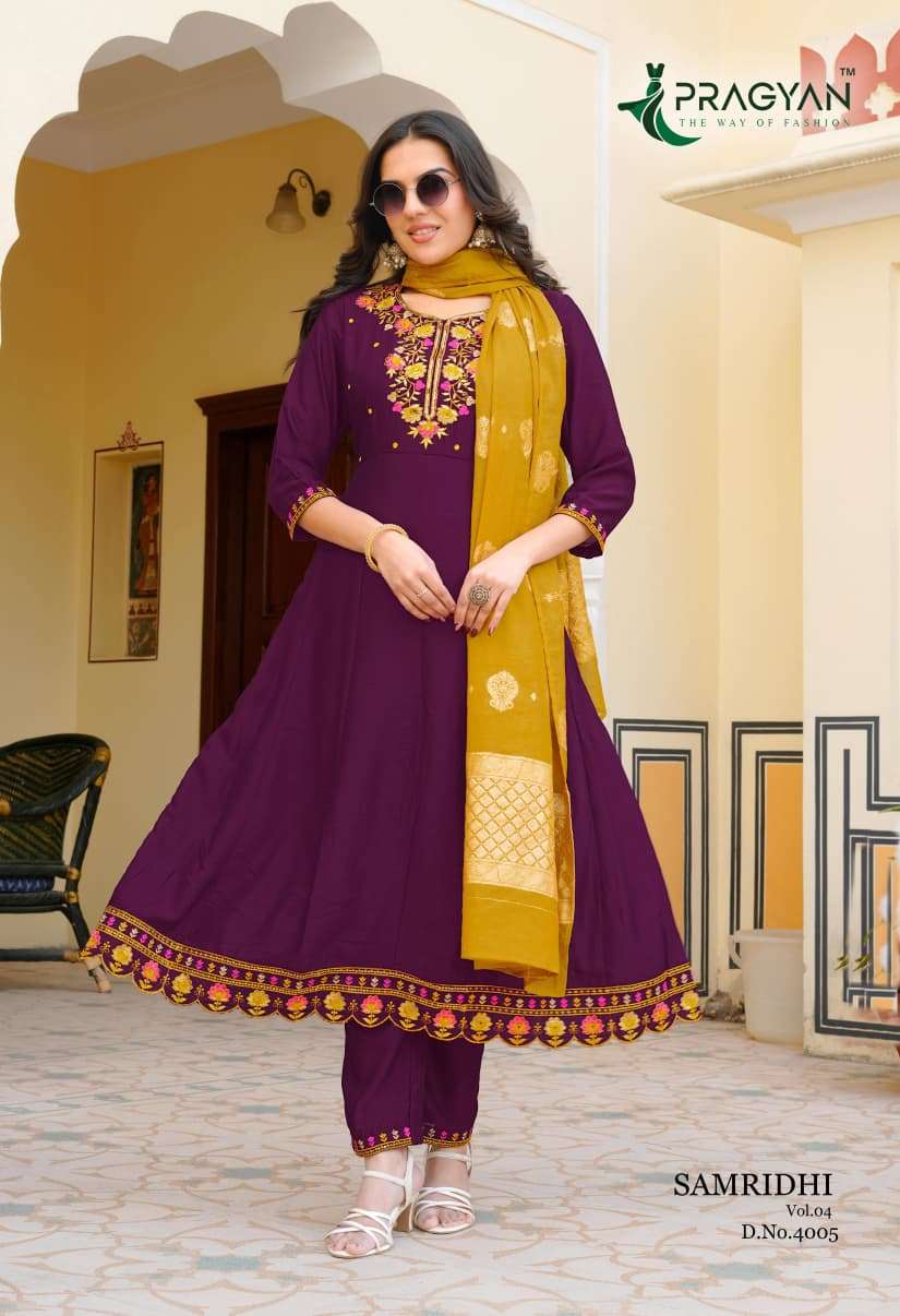 Pragyan Samridhi Vol 4 Premium Vichitra Kurti Pant Dupatta Set