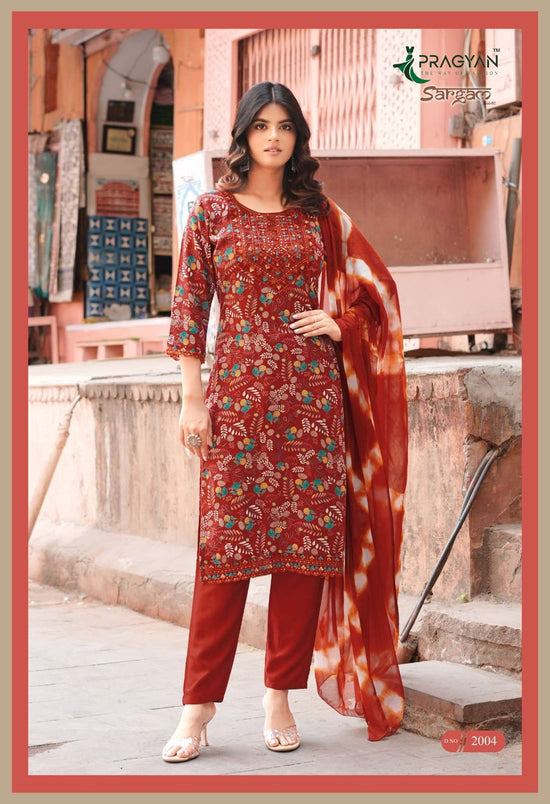 Pragyan Sargam Vol 2 Rayon Printed Kurti Pant Dupatta Set - Amrah Wholesale