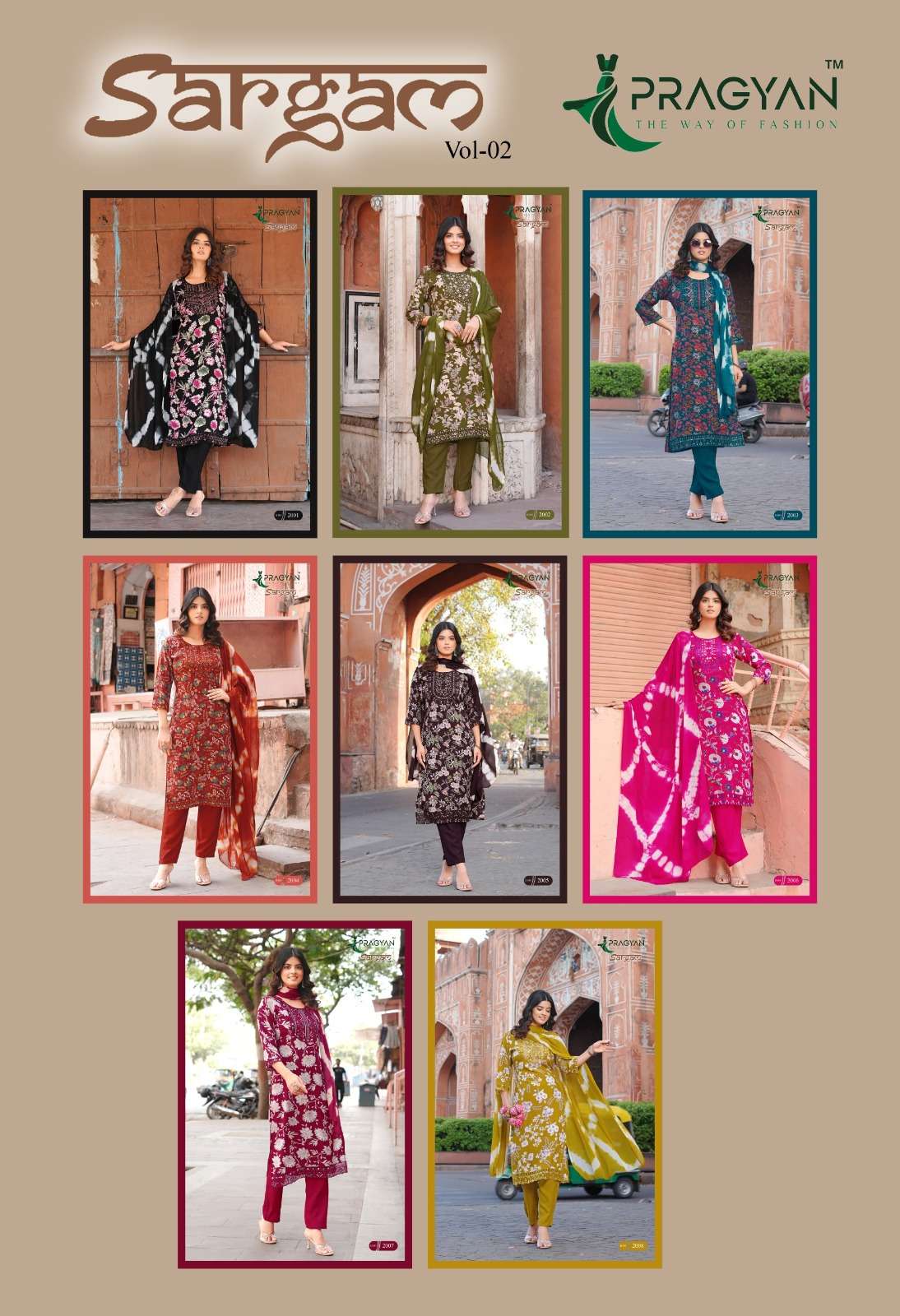 Pragyan Sargam Vol 2 Rayon Printed Kurti Pant Dupatta Set - Amrah Wholesale
