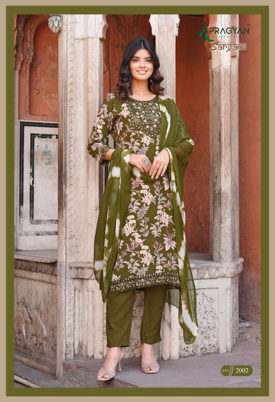 Pragyan Sargam Vol 2 Rayon Printed Kurti Pant Dupatta Set - Amrah Wholesale