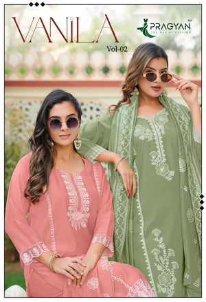 Pragyan Vanila Vol 2 Premium Roman Silk Kurti Pant Dupatta Set