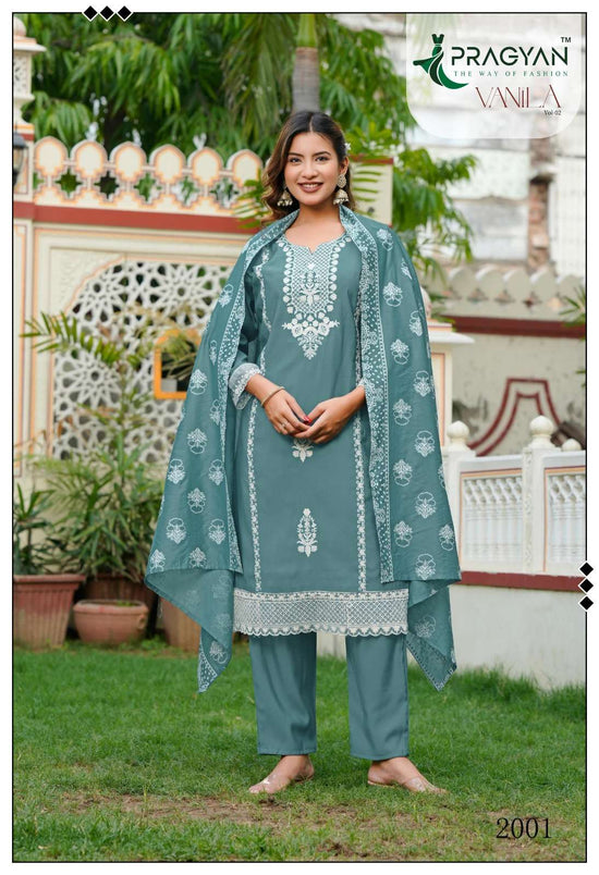 Pragyan Vanila Vol 2 Premium Roman Silk Kurti Pant Dupatta Set