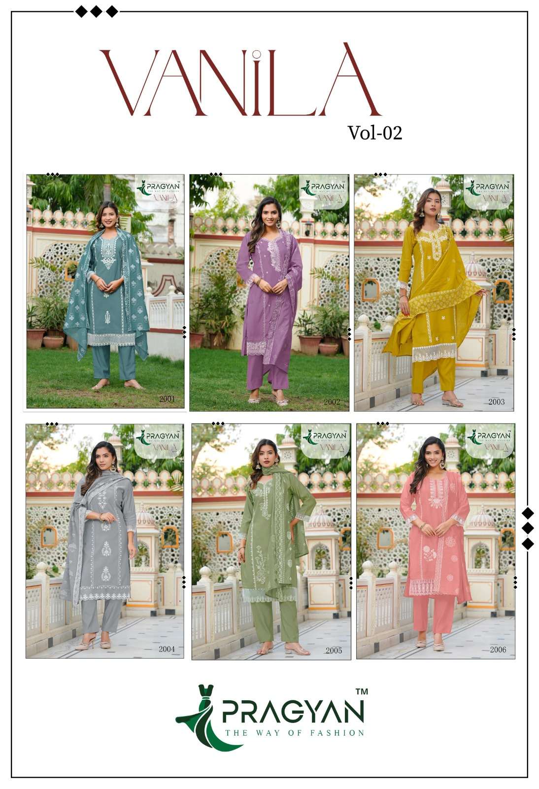 Pragyan Vanila Vol 2 Premium Roman Silk Kurti Pant Dupatta Set